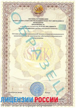 Образец сертификата соответствия (приложение) Соликамск Сертификат ISO 13485
